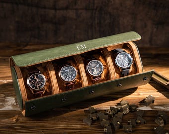 Personalized Leather Watch Roll: Travel Watch Case, Groomsmen Gift