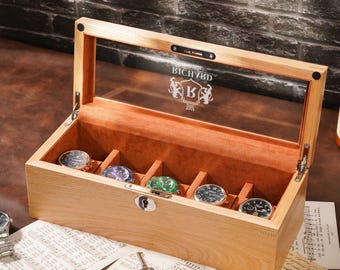 Personalisierte Uhrenbox, individuell gravierte Uhrenbox mit Schloss und Schlüssel, Uhrenbox für Männer, Geschenk für Uhrenliebhaber, Herren-Organizer