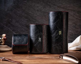 Personalized Leather Watch Roll: Travel Watch Case, Groomsmen Gift, Christmas Gift