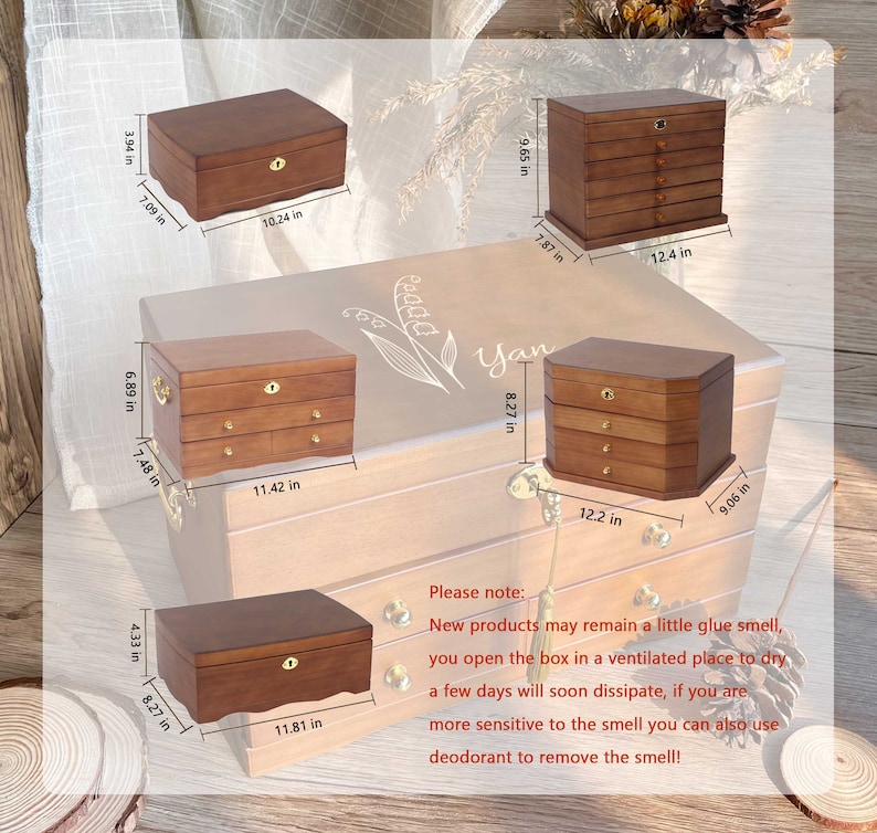 Custom Engraved Wooden Jewelry Box with Drawers 3 Drawer Multiple Jewelry Organizer Wedding Gift Gifts for Her Women's Jewelry Collection image 10
