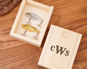 Conjunto de iscas de metal personalizadas com anzol, isca de pesca gravada personalizada, isca para pesca, presentes para pescadores, presente de aniversário para ele