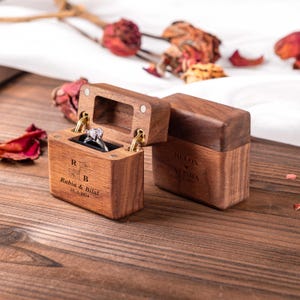 Personalized Wooden Wedding Ceremony Walnut Ring Box, Custom Wedding Ring Box, Engraved Engagement Proposal Holder, Ring Bearer Ring Box