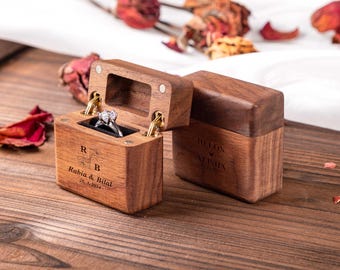 Personalized Walnut Wedding Ring Box: Engraved Proposal Ring Holder