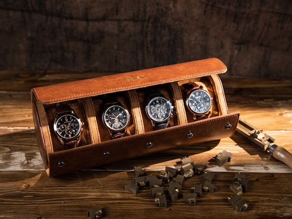 Custom Handmade Leather Watch Roll, Personalized Name Watch Display Case, Gift for Watch Lovers, Watch Holder for Men, Travel Watch Box