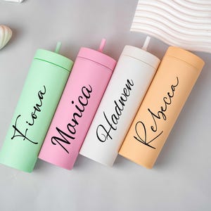 Personalized 16 oz Skinny Cup, Custom Tumbler with Lid and Straw, Bridesmaid Tumbler, Bachelorette Party Gifts, Wedding Favors, Girls Trip