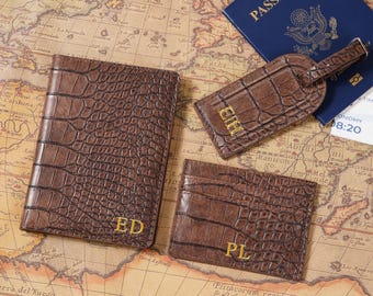 Personalized Passport Holder, Card Case, and Luggage Tag Set, Vegan Leather Custom Passport Holder Travel Accessories Couples Honeymoon Gift