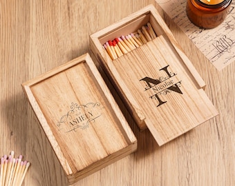 Personalized Wooden Large Couple Matchbox, Customized Engagement Keepsake, Wedding Present for Couples, Anniversary Gifts, Housewarming Idea