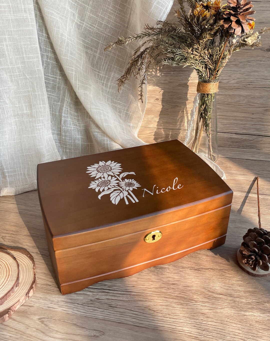 Custom Engraved Wooden Jewelry Box With Drawers Single