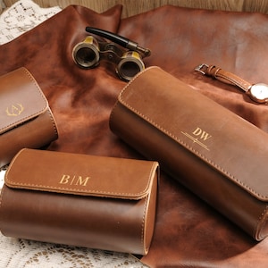 Gepersonaliseerde lederen horlogekast, horlogerol voor 3 horloges, cadeau bruidegom, kerstcadeaus, cadeau voor hem, gepersonaliseerde geschenken, Vaderdagcadeau