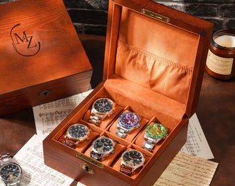 Engraved Wooden Wood Men's Watch Box with Lock & Key: Christmas Gift for him