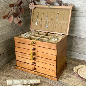 Custom Engraved Wooden Jewelry Box with Drawers 6 Drawer Multiple Jewelry Organizer Wedding Gift Gifts for Her Women's Jewelry Collection