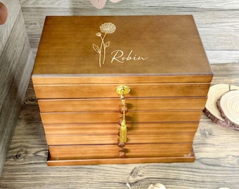 Custom Engraved Wooden Jewelry Box with Drawers 6 Drawer Multiple Jewelry Organizer Wedding Gift for Mom Women&#39;s Jewelry Collection