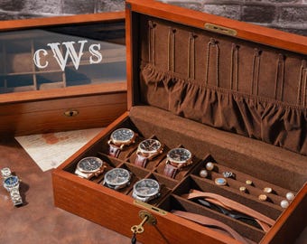 Personalized Sunglasses Watch Box, Customized Watch Storage Box, Large Jewelry Box with Lock, Birthday Gift for Him, Groomsman Gift