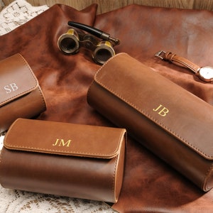 Personalized Leather Watch Travel Case: Roll Organizer Display