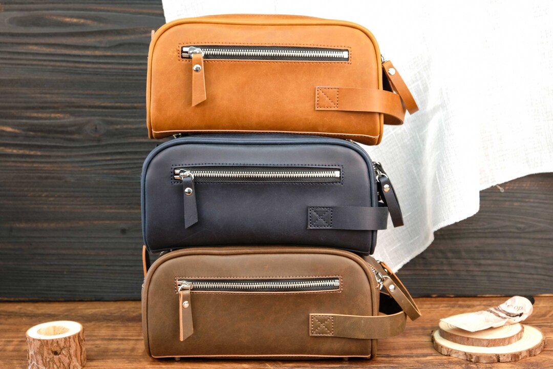 Personalized Men's Leather Toiletry Bag, Dopp Kit Men's Leather ...