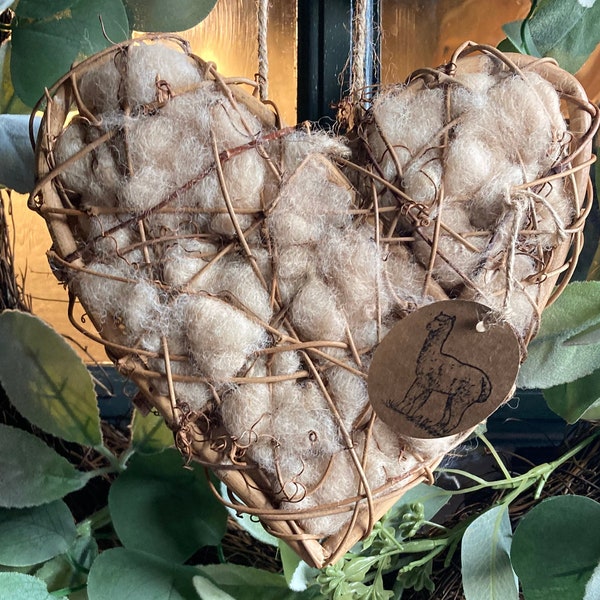 8 or 12 inch BIRD NESTING HEART filled with Alpaca Fiber