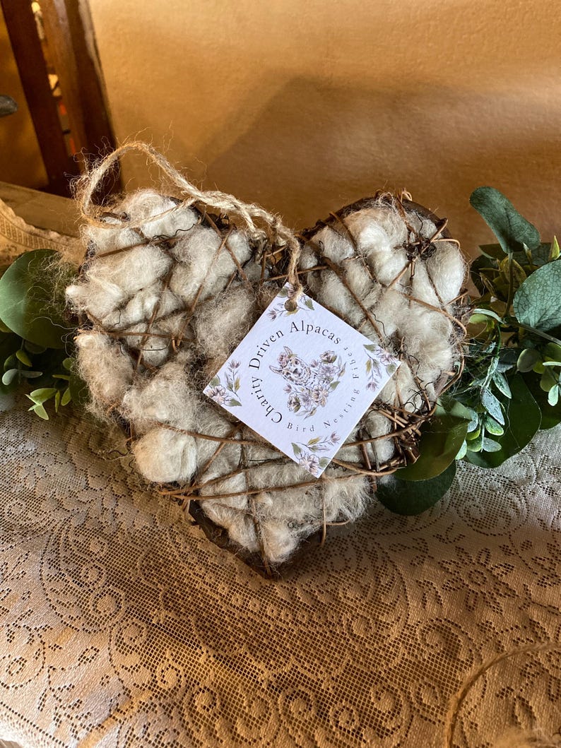 Heart filled with Alpaca Fiber for bird nesting- bird lovers gift image 3
