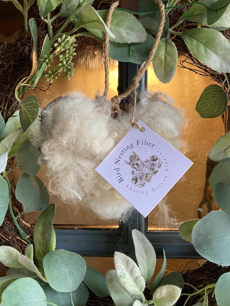 Heart filled with Alpaca Fiber for bird nesting- bird lovers gift image 2