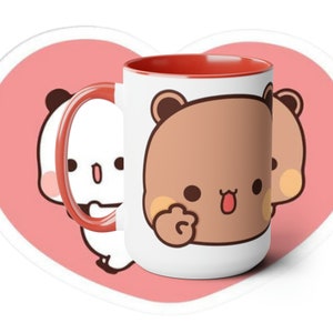 Bubu & Dudu Two-tone 15oz Coffee Mug | Panda Bear | Bubu and Dudu - Unisex Kawaii Cartoon Graphic Specialized Couples Gift