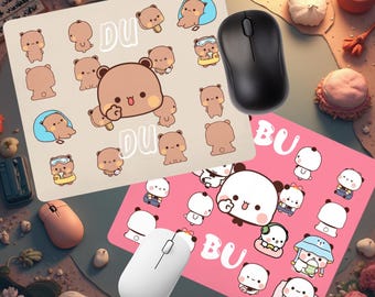 Kawaii Bear Mouse Pad Set – Bubu & Dudu Cute Mouse Pad | Aesthetic Mousepad for Home Office | Matching Couple Desk Accessories | Gamer