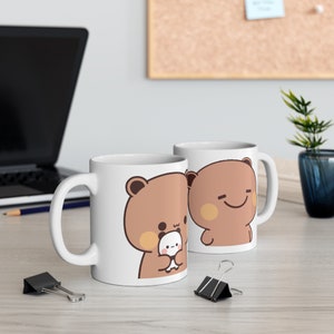 Taza de café para parejas versión Dudu de 11 oz / Oso panda / Bubu y Dudu - Regalo de parejas especializado con gráfico de dibujos animados Kawaii unisex