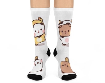 Bubu & Dudu - Cushioned Crew Socks | Panda Bear | Bubu and Dudu | Unisex Kawaii Cartoon Graphic Specialized Couples Gift