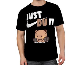 Bubu and Dudu "Just DU it" Nike Parody Shirt - Men's Short-Sleeve T-Shirt | Panda Bear | Peach Goma | Couples Gift Idea