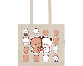 Bubu and Dudu Organic Cotton Tote Bag | Cute Panda Bear Couples Gift