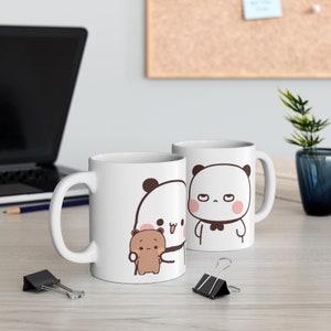 Taza de café para parejas de 11 oz con diseño de Grumpy Morning, versión Bubu, oso panda, Bubu y Dudu, regalo especializado con dibujos animados unisex de Kawaii