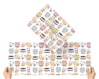 Bubu Panda Gift Wrapping Paper – Cute Foodie Bear, 20x30 Inch