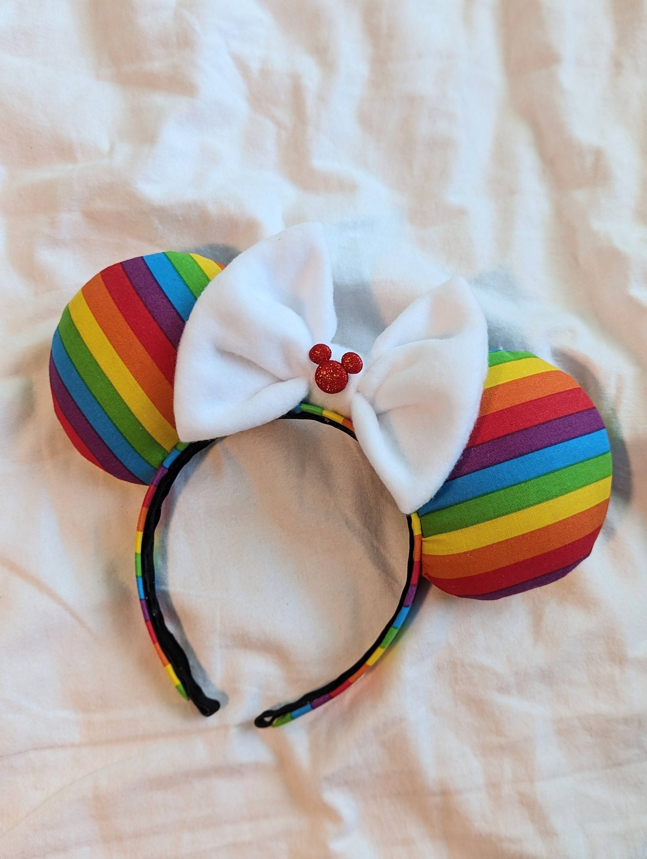 Rainbow Pride Inspired Minnie Ears Headband with Bows & Sequins Minnie Mouse Pride Love Headband Rainbow Sequin SHDR 2022  main image 3