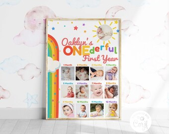 ONEderful 1st Birthday Photo Collage Poster: Rainbow Theme (Digital Download)