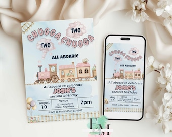 Invitación para el segundo cumpleaños de Pink Train / Chugga Two (Descarga digital)