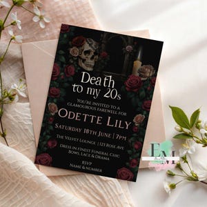 Invito "Morte ai miei vent'anni" gotico modificabile / Modello per il 30° compleanno in pizzo nero Coquette / Invito per una festa femminile dark / DTM20