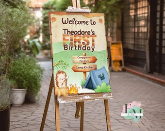 Camping Birthday Welcome Sign: Custom Happy Camper Party Decor (Digital Download)