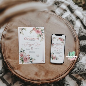 faire-part de baptême et de baptême modifiable | de baptême imprimable | Modèle Evite floral pastel | Téléchargement instantané | FC1