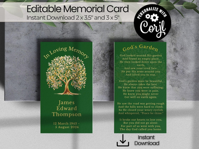 God's Garden Funeral Prayer Card Template: Editable Memorial Card