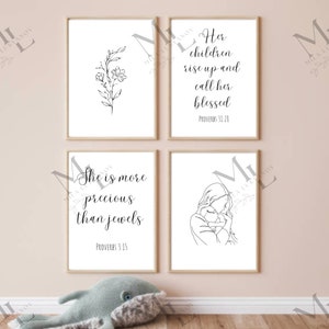 Christian wall art | Baby and girls room | Decor | Digital art | Downloadable | Simple wall art | Set of 4