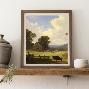 Countryside Landscape Wall Art | Charming Antique Rustic Decor | Digital Download | Barn Country Art