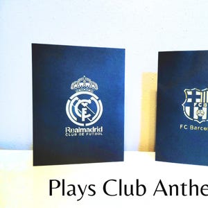 Real Madrid card, FC Barcelona card, Plays Club anthem, Birthday card, Christmas card, Soccer card, Card for men,  Pop up card