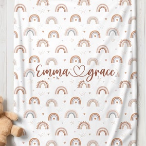 Personalized Blanket for Girls, Rainbow Minky Blanket - 30&quot; x 40&quot;, Boho Blanket for Girls, Baby Name Blanket