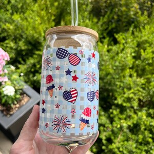 Patriotic Tumbler, Independence Day Glass, USA Drinkware, Red White Blue Cup, American Flag Mug, 4th of July Gift