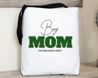 Boy Mom Established 2024 Tote Bag for Mama, Green Mama Tote Bag, Cute Gift for Mom, Busy Mom Gift