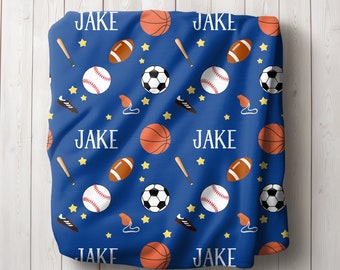 Personalized Baby Blanket Boy, Sports Theme Baby Blanket, Baby Name Blanket, Baby Shower Gift for Boy, Newborn Baby Boy Gift