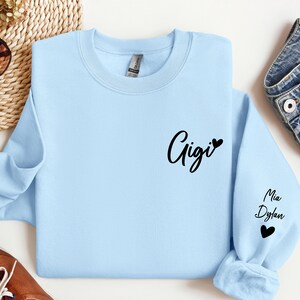 Personalized Grandma Sweatshirt with Grandkids Names, Custom Sweater for Grandma, Mother's Day Gift, Nana Sweatshirt, Grandma Gift Light Blue