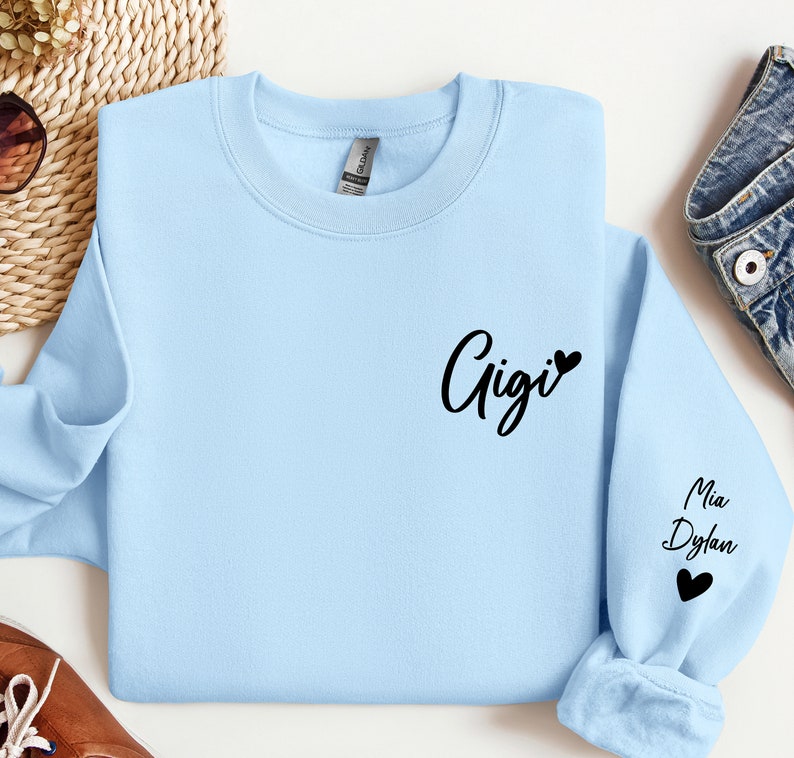 Personalized Grandma Sweatshirt with Grandkids Names, Custom Sweater for Grandma, Mother's Day Gift, Nana Sweatshirt, Grandma Gift Light Blue