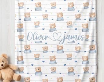 Coperta con nome personalizzato per bambini, coperta orsetto personalizzata per figlio, regalo per baby shower, regalo per neonato, coperta con nome per bambino