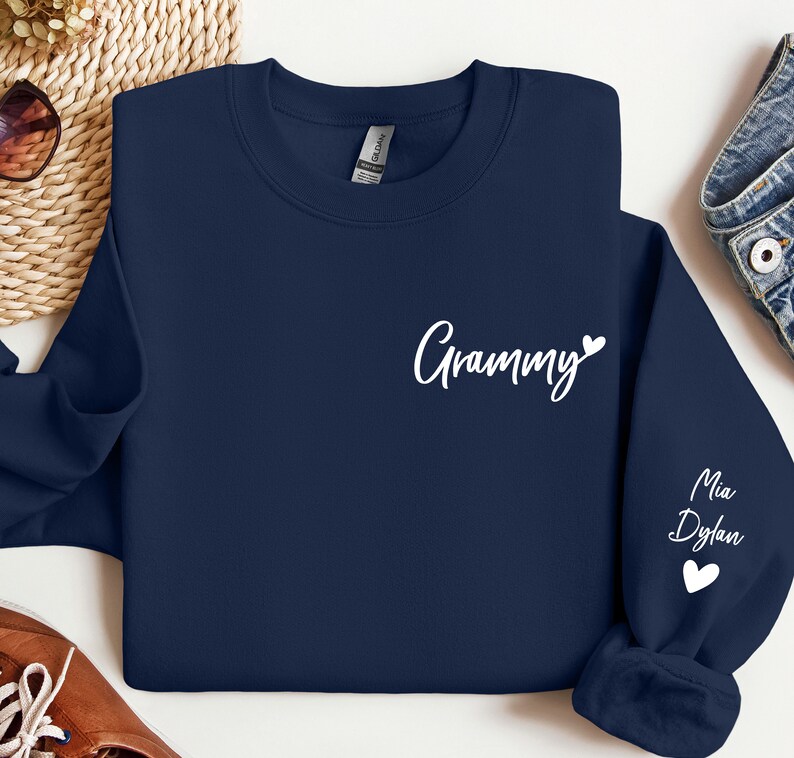 Personalized Grandma Sweatshirt with Grandkids Names, Custom Sweater for Grandma, Mother's Day Gift, Nana Sweatshirt, Grandma Gift Navy