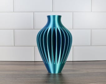 Modern Wave Vase in Silk Blue Green