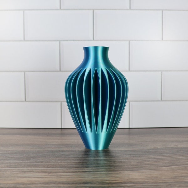 Modern Wave Vase in Silk Blue Green